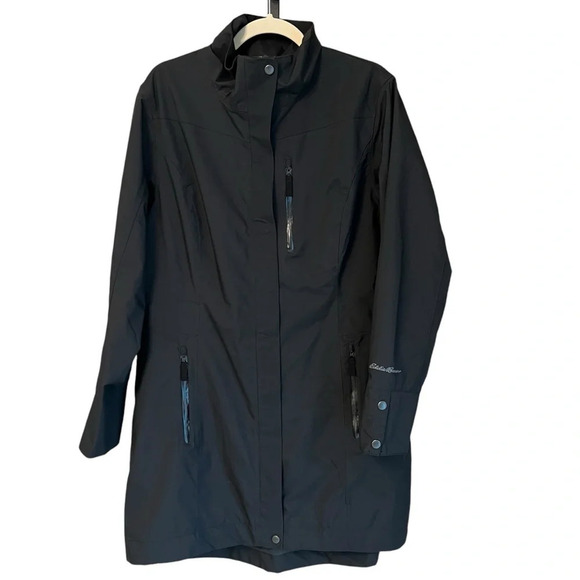Eddie Bauer Women’s Eastsider Weatheredge Trench Coat Black Large Rain Layer - Picture 2 of 9
